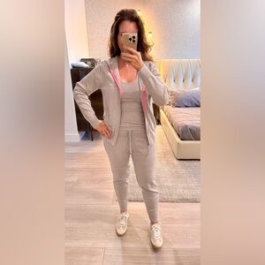 Trina Turk Tan and Pink Knit Hooded Jacket Set with Tank and Pants Size M